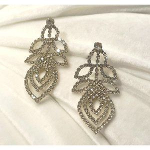 Teardrop Chandelier Silver Rhinestone Earrings, Bridal, Prom, Dangle